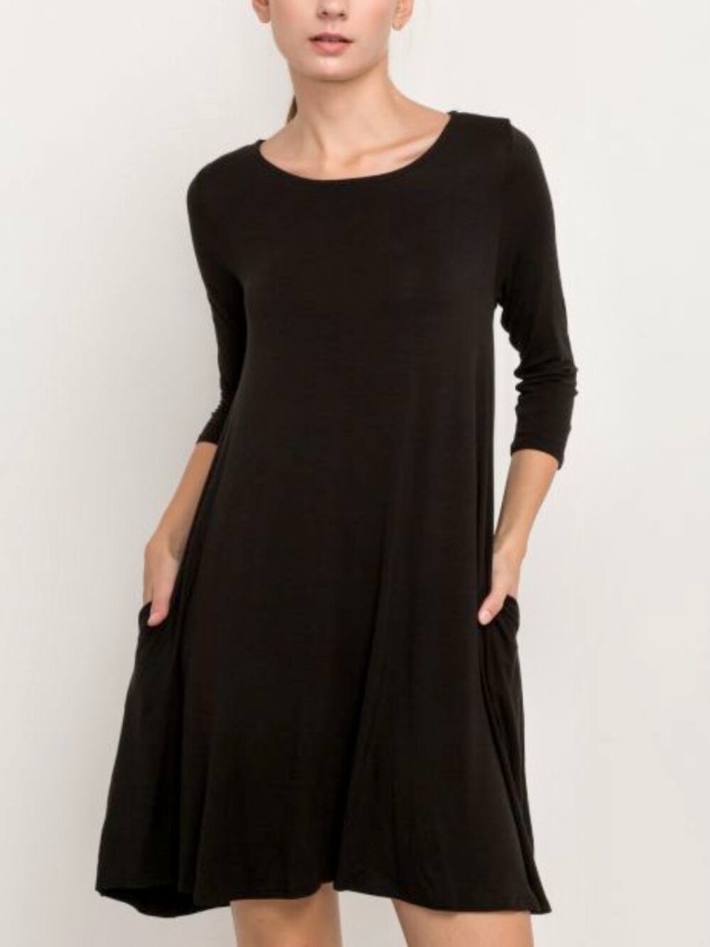Mittoshop Black Scoop Neckline Short Dress, Boutique True Comfort Black Dress